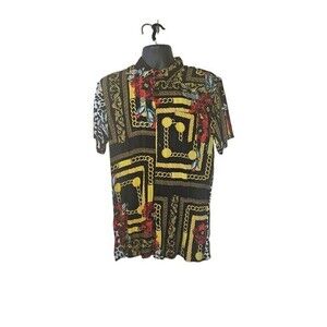 Reason Clothing Brand Large Shirt Black ‎ Gold Cuban Links Zebra Floral Print